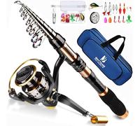 BNTTEAM Spinning Rod and Reel Combo Carbon Telescopic Fishing Rod 13BB Fishing Reel Bag Lures Line Hooks Set for Travel Surf Saltwater Freshwater (B1-Full Kits, 3.1M/120in/9.9ft)