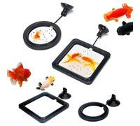 Bntyok 4PCS Fish Feeding Ring Set Round and Square Floating Food Feeders with Suction Cups Prevents Food Waste and Water Turbulence Ideal for Goldfish