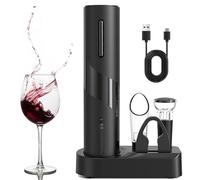 Bntyok Electric Wine Opener Rechargeable Cordless Wine Accessories Automatic Wine Bottle Corkscrew with Vacuum Stoppers, Foil Cutter for Home, Party, Wedding, Bars Black