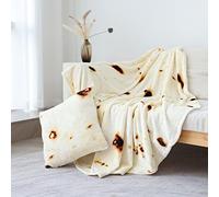 Bnuitland 72 Inches Tortilla Burritos Pattern Blanket with Pillow Cover (18×18"), 300 GSM Double Sided Giant Funny Novelty Realistic Food Blanket for Adults and Kids