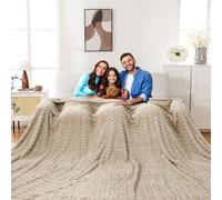 Bnuitland Oversized King 3D Jacquard Flannel Blanket 120x120 Inches, 300GSM Soft Fuzzy Leightweight for Bed,Sofa,Couch, Extra Large Fleece 10x10 Huge Blanket for Whole Family, Linen
