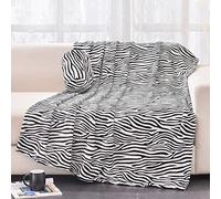 Bnuitland Zebra Print Fleece Flannel Throw Blanket with Storage Pouch, 300 GSM Double Sided Super Soft Lightweight Fuzzy Bed Sofa Blanket for Adults and Kids, Black and White Decor, 50x60 inch