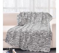 BNuitland Zebra Print Single Size Flannel Blanket (152 x 203 cm) with Storage Bag, Super Soft 300gsm Double Sided Bed Sofa Blanket for Adults, Black and White,