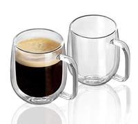 BNUNWISH Double Wall Glass Coffee Mugs Tea Cups Set of 2, Thermal Insulated and No Condensation with Wide Handle, 12OZ (360ML)