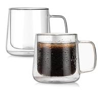 BNUNWISH Extra Large Thicken Double Wall Glasses Coffee Mugs Tea Cups Set of 2, 24OZ Insulated Clear Lemon Tea Beer Cups with Handle, AABKLA24O