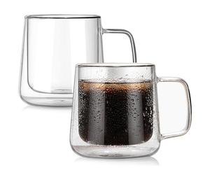 BNUNWISH Extra Large Thicken Double Wall Glasses Coffee Mugs Tea Cups Set of 2, 24OZ Insulated Clear Lemon Tea Beer Cups with Handle, AABKLA24O