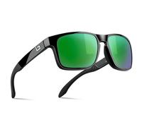 Bnus italy made classic sunglasses corning real glass lens w. polarized option, Shiny Black / Green Mirrored Lens, 56mm