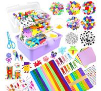 BNUZEIYI Arts and Crafts Supplies for Kids - Craft Kit 3-Layered Kids Craft Box with Pipe Cleaners DIY Homeschool Supplies Materials Toys Gifts for Toddlers, Girls & Boys Age 4-8, 8-12, Purple