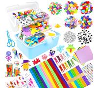 BNUZEIYI Arts and Crafts Supplies for Kids - Craft Kit 3-Layered Kids Craft Box with Pipe Cleaners DIY Homeschool Supplies Materials Toys Gifts for Toddlers, Girls & Boys Age 4-8, 8-12, Blue