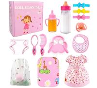 BNUZEIYI Baby Doll Accessories - Feeding & Caring Set with Bottles, Diaper & Changing Mat, Clothes Fit 14-16 Inch & 18 Inch Doll, Pretend Play Set for Girls Gift