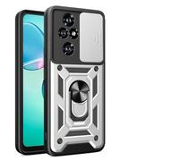 Bnvdfre for Honor 200 5G Case with Camera Cover Slider Magnetic Ring Stand Holder Protective Heavy Duty Shockproof Silicone Hard Armour Military Case for Honor 200 5G,Silver