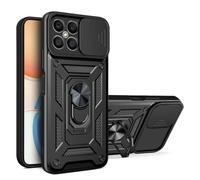 Bnvdfre for Honor X6C Case with Camera Cover Slider Magnetic Ring Stand Holder Protective Heavy Duty Shockproof Silicone Hard Armour Military Case for Honor X6C,Black