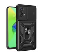 Bnvdfre for Motorola Moto E14 / G04 / G24 Case with Camera Cover Slider Magnetic Ring Stand Holder Protective Heavy Duty Shockproof Silicone Hard Armour Case for Motorola E14 / G04 / G24,Black