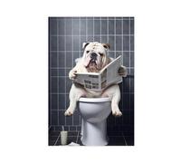 BNVJFNE English Bulldog Reading Newspaper on Toilet Canvas Poster Bedroom Decor Landscape Office Room Decor Gift 12x18inch(30x45cm)