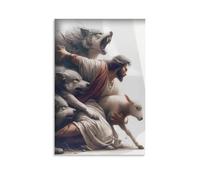 BNVJFNE New Jesus Saves The Lamb from The Wolves Art Canvas Poster Bedroom Decor Landscape Office Room Decor Gift 12x18inch(30x45cm)