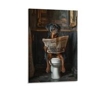 BNVJFNE Rottweiler Dog Reading Newspaper in Toilet Art Canvas Poster Bedroom Decor Landscape Office Room Decor Gift 12x18inch(30x45cm)