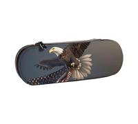 BNVSADC 3D Bald Eagle Flying with American Flag Printed Leather Pencil Pen Case & Makeup Bag - Stylish Hard Shell Pencil Bag Stationery Organizer Pouch for School Office Travel