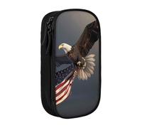 BNVSADC 3D Bald Eagle Flying with American Flag Printed Pencil Case for Girls Boys, Large Capacity Pencil Pouch Cute Pencil Box Adult Makeup Bag with 2 Compartments, Black