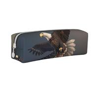 BNVSADC 3D Bald Eagle Flying with American Flag Printed Pencil Case Leather Pencil Pouch Cute Stationery Pencil Pen Bag with Zipper for School Office Travel