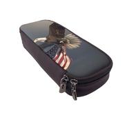 BNVSADC 3D Bald Eagle Flying with American Flag Printed PU Leather Flip Pencil Case, Cute Pencil Box Pen Bag Stationery Organizer Makeup Bag for School Office Travel