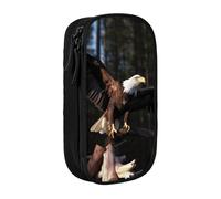 BNVSADC 3D Bald Eagle Printed Pencil Case for Girls Boys, Large Capacity Pencil Pouch Cute Pencil Box Adult Makeup Bag with 2 Compartments, Black