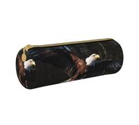 BNVSADC 3D Bald Eagle Printed Round Pencil Case Leather Pencil Pouch Cute Stationery Pencil Pen Bag for School Office Travel