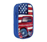BNVSADC 4th of July Patriotic US Flag Printed Pencil Case for Girls Boys, Large Capacity Pencil Pouch Cute Pencil Box Adult Makeup Bag with 2 Compartments, Blue