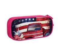BNVSADC 4th of July Patriotic US Flag Printed Pencil Case Large Pen Bag Cute Pencil Box Pouch Office School Stationery Organizer for Girls Boys, Pink