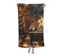 BNVSADC Absorbent Bath Towel 80x130 CM with Merry Christmas and Happy New Year Printed, Superfine Fiber Lightweight Beach Towel for Bathroom Beach Travel