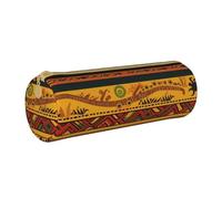 BNVSADC Abstract African National Pattern Printed Round Pencil Case Leather Pencil Pouch Cute Stationery Pencil Pen Bag for School Office Travel
