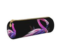 BNVSADC Abstract Flamingo Printed Round Pencil Case Leather Pencil Pouch Cute Stationery Pencil Pen Bag for School Office Travel