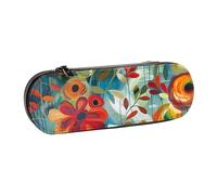 BNVSADC Abstract Floral Printed Leather Pencil Pen Case & Makeup Bag - Stylish Hard Shell Pencil Bag Stationery Organizer Pouch for School Office Travel
