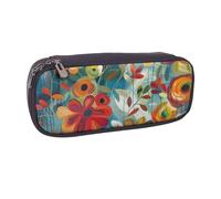 BNVSADC Abstract Floral Printed Leather Pencil Pen Case & Makeup Bag - Stylish Pencil Bag Stationery Organizer Pouch for School Office Travel