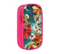BNVSADC Abstract Floral Printed Pencil Case for Girls Boys, Large Capacity Pencil Pouch Cute Pencil Box Adult Makeup Bag with 2 Compartments, Pink