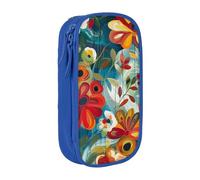 BNVSADC Abstract Floral Printed Pencil Case for Girls Boys, Large Capacity Pencil Pouch Cute Pencil Box Adult Makeup Bag with 2 Compartments, Blue