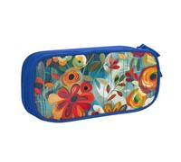 BNVSADC Abstract Floral Printed Pencil Case Large Pen Bag Cute Pencil Box Pouch Office School Stationery Organizer for Girls Boys, Blue