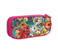 BNVSADC Abstract Floral Printed Pencil Case Large Pen Bag Cute Pencil Box Pouch Office School Stationery Organizer for Girls Boys, Pink