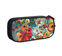 BNVSADC Abstract Floral Printed Pencil Case Large Pen Bag Cute Pencil Box Pouch Office School Stationery Organizer for Girls Boys, Black