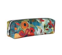 BNVSADC Abstract Floral Printed Pencil Case Leather Pencil Pouch Cute Stationery Pencil Pen Bag with Zipper for School Office Travel