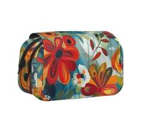 BNVSADC Abstract Floral Printed Print Flip Top Double Layer Pencil Case - Large Capacity School Supplies Organizer for Students, Kids, Teens, Artists, Travel & Office Use