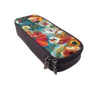 BNVSADC Abstract Floral Printed PU Leather Flip Pencil Case, Cute Pencil Box Pen Bag Stationery Organizer Makeup Bag for School Office Travel
