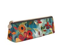 BNVSADC Abstract Floral Printed Triangle Pencil Case Leather Pencil Pouch Cute Stationery Pencil Pen Bag for School Office Travel