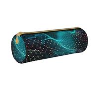 BNVSADC Abstract Polygonal Space Printed Round Pencil Case Leather Pencil Pouch Cute Stationery Pencil Pen Bag for School Office Travel