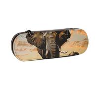 BNVSADC African Elephant Printed Leather Pencil Pen Case & Makeup Bag - Stylish Hard Shell Pencil Bag Stationery Organizer Pouch for School Office Travel