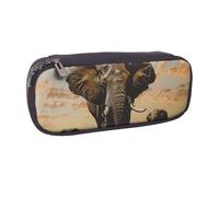 BNVSADC African Elephant Printed Leather Pencil Pen Case & Makeup Bag - Stylish Pencil Bag Stationery Organizer Pouch for School Office Travel