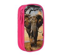 BNVSADC African Elephant Printed Pencil Case for Girls Boys, Large Capacity Pencil Pouch Cute Pencil Box Adult Makeup Bag with 2 Compartments, Pink