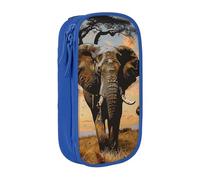 BNVSADC African Elephant Printed Pencil Case for Girls Boys, Large Capacity Pencil Pouch Cute Pencil Box Adult Makeup Bag with 2 Compartments, Blue