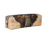 BNVSADC African Elephant Printed Pencil Case Leather Pencil Pouch Cute Stationery Pencil Pen Bag with Zipper for School Office Travel