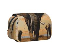 BNVSADC African Elephant Printed Print Flip Top Double Layer Pencil Case - Large Capacity School Supplies Organizer for Students, Kids, Teens, Artists, Travel & Office Use