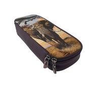 BNVSADC African Elephant Printed PU Leather Flip Pencil Case, Cute Pencil Box Pen Bag Stationery Organizer Makeup Bag for School Office Travel